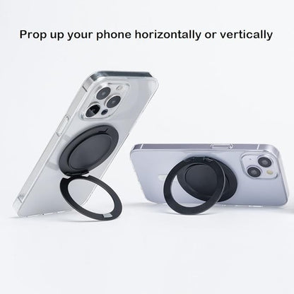 Ganinno R Stand Magnetic Ring Holder for iPhone 12 13 14 15 16 Pro max Series, Ultra-Thin Aluminum Compatible with MagSafe Cases, Removable Grip Base for PopSocket Stand (Matte Black)