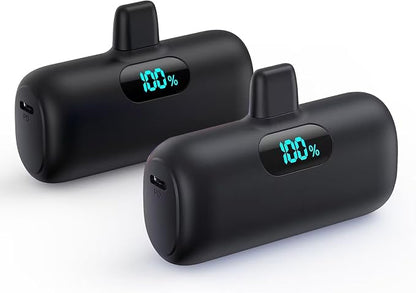 [2-Pack]Mini Portable Charger for iPhone,Upgraded 5000mAh PD Fast Charging Battery Pack,LCD Display Cute Power Bank Portable Phone Charger for iPhone 14/14 Pro Max/13/13 Pro/12 Pro/11/XS/XR/X/8/7