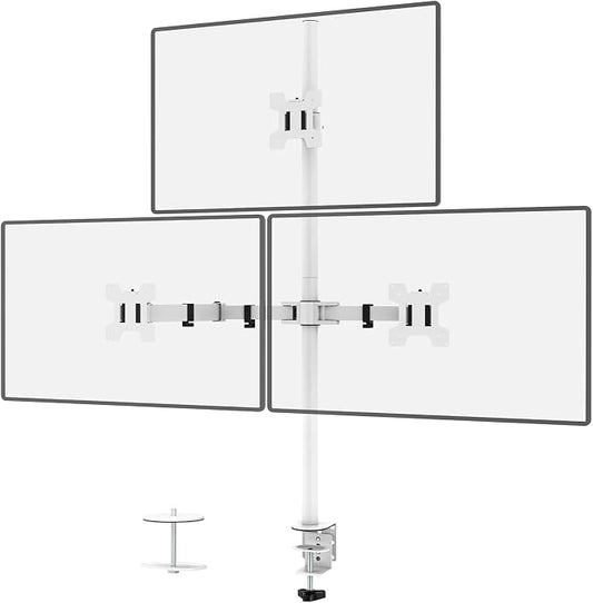 WALI Tall Triple Monitor Stand, Fully Adjustable Three Monitor Desk Mount Fits 3 Screens up to 27 inch, 22 lbs. Weight Capacity per Arm (M003-W), White