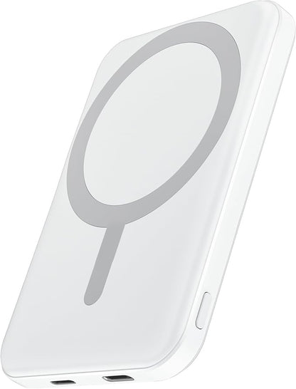 podoru for Magsafe Battery Pack, 5000mAh Magnetic Power Bank with Type-C Cable 20W PD Fast Charging Lighting Input Wireless Portable Charger for iPhone 17/16/15/14/13/12/ All Series-Snow White