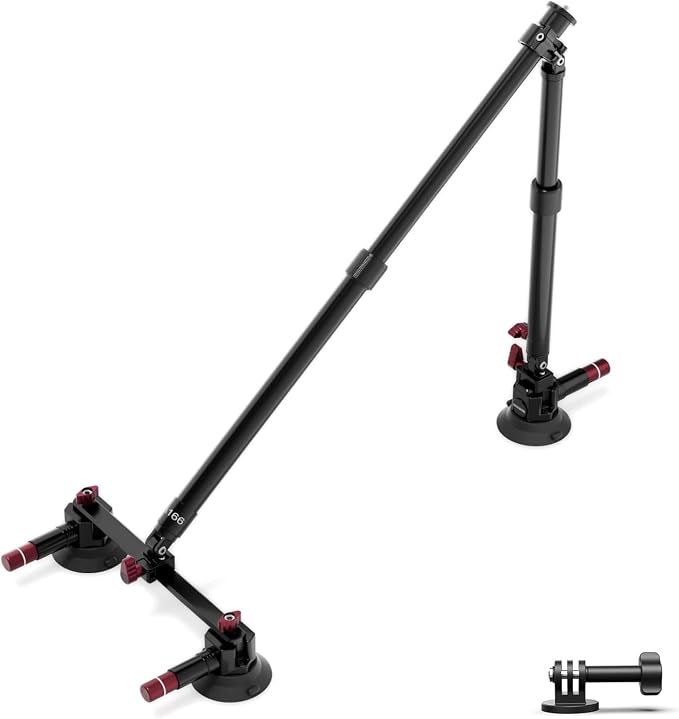 NEEWER Triple Suction Cup Car Mount Kit, Two 24" Aluminum Alloy Extension Poles, NATO Rail, Action Camera Adapter Compatible with GoPro DJI Insta 360, Max Load 2.2 lb, CA166