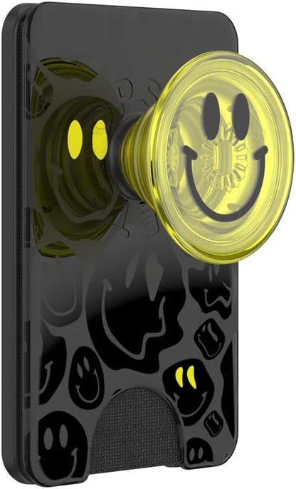 PopSockets Phone Wallet for MagSafe, Phone Card Holder with Grip, Neon Yellow - All Smiles
