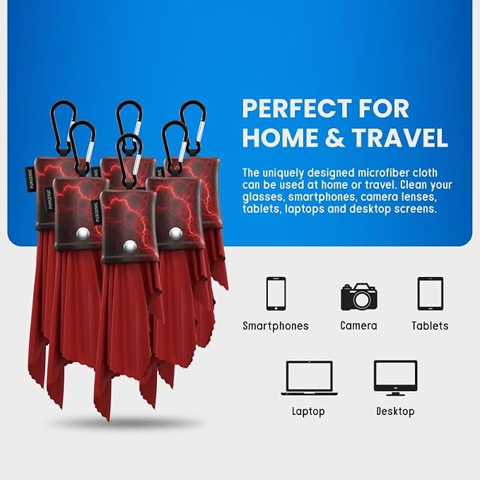 Microfiber Cloth & Glasses Wipes (6 Pack) Lens & Glasses Cleaning Cloth - Eye Glass Clean Cloths - Eyeglass Cleaning Cloth - Glass Cleaning Cloth - Camera Lenses & Gadget Delicate Screens - Red