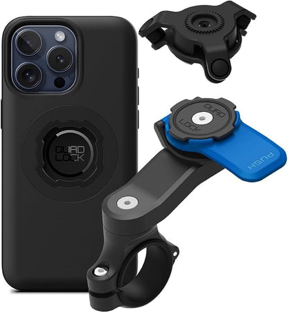 Quad Lock Motorcycle Handlebar Mount Kit with Vibration Dampener and MAG Phone Case for iPhone 15 Pro Max