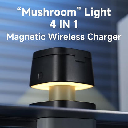 4 in 1 Magnetic Wireless Charging Station,15W Fast Charging with Adjustable Night Light,3 in 1 Wireless Charging Station for iPhone 17/16/15/14/13 Pro Max & Apple Watch,AirPods (Starlight Gray)