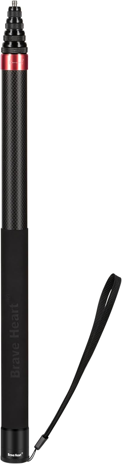118"/3m, 9.8ft Extended Super Long Invisible Carbon Fiber Selfie Stick for Insta360 X5 X4 X3 ONE X2, R, X, GO 3S 3 2 Action 360 Camera Accessories (17 to 118") (red)