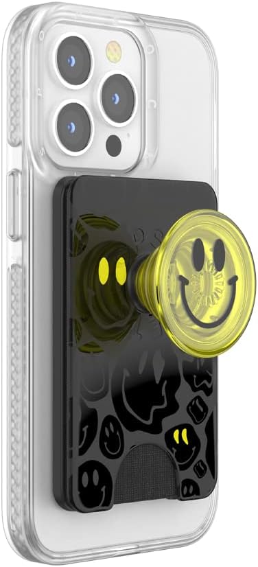 PopSockets Phone Wallet for MagSafe, Phone Card Holder with Grip, Neon Yellow - All Smiles