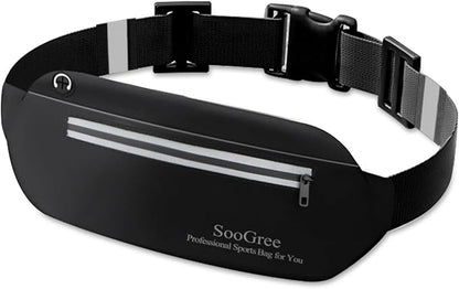 SooGree Running Waist Pack for Men Women, Lightweight Waterproof Sports Belt Bag, Phone Running Pouch, Night Reflective Fitness Storage Bag for Running Cycling Hiking Traveling (Black)