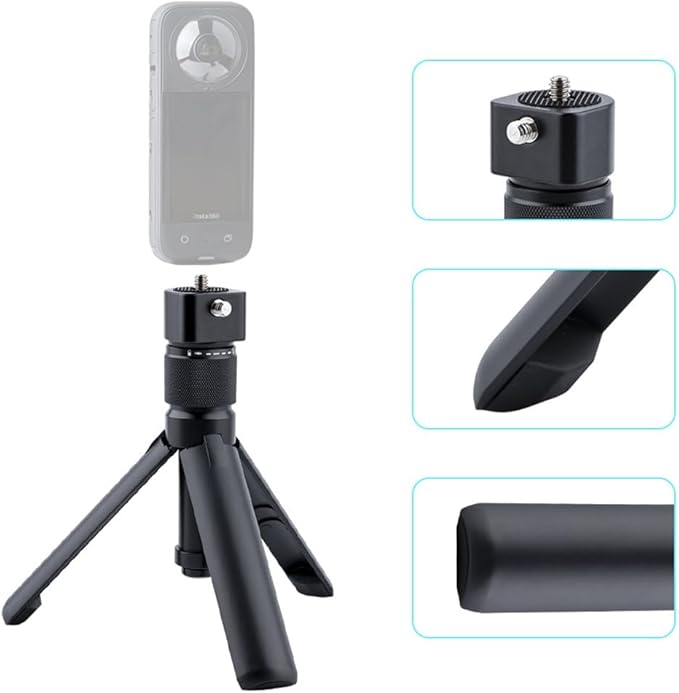 Bullet Time Handle Tripod Rotating Grip for Insta360 X5/X4/X3, DJI OSMO Pocket 3, GoPro – 360° Rotating Grip, 1/4" Thread, 6 lbs Capacity, Compact Selfie Stick & Tabletop Tripod