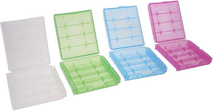 Heyiarbeit 4 x AA Battery Storage Case Holder Organizer Box Transparent Purple Blue Green 4Pcs