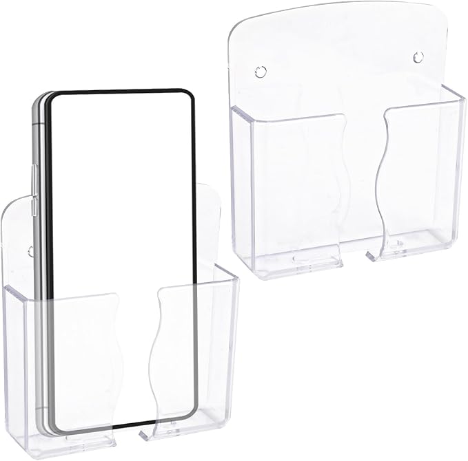 Gosknor 2pcs Wall Mount Phone Holders, Clear Plastic Cell Phone Stand with Charging Hole, Practical Smartphone Accessories for Bathroom & Shower