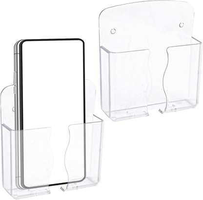 Gosknor 2pcs Wall Mount Phone Holders, Clear Plastic Cell Phone Stand with Charging Hole, Practical Smartphone Accessories for Bathroom & Shower