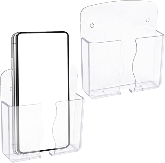 Gosknor 2pcs Wall Mount Phone Holders, Clear Plastic Cell Phone Stand with Charging Hole, Practical Smartphone Accessories for Bathroom & Shower