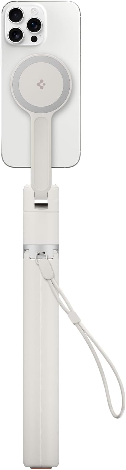 Spigen Selfie Stick Automatic Tripod Stand with Bluetooth Remote Control Shutter 57" Extendable Compatible with MagSafe iPhone 17/16/15/14/13/12 Pixelsnap Pixel 10 Series & More - Dune Beige (S581W)