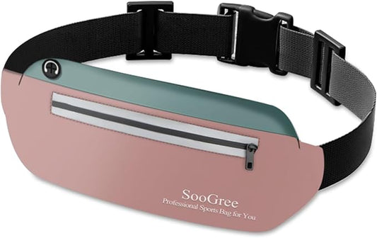 SooGree Running Waist Pack for Men Women, Lightweight Waterproof Sports Belt Bag, Phone Running Pouch, Night Reflective Fitness Storage Bag for Running Cycling Hiking Traveling (Blue/Pink)