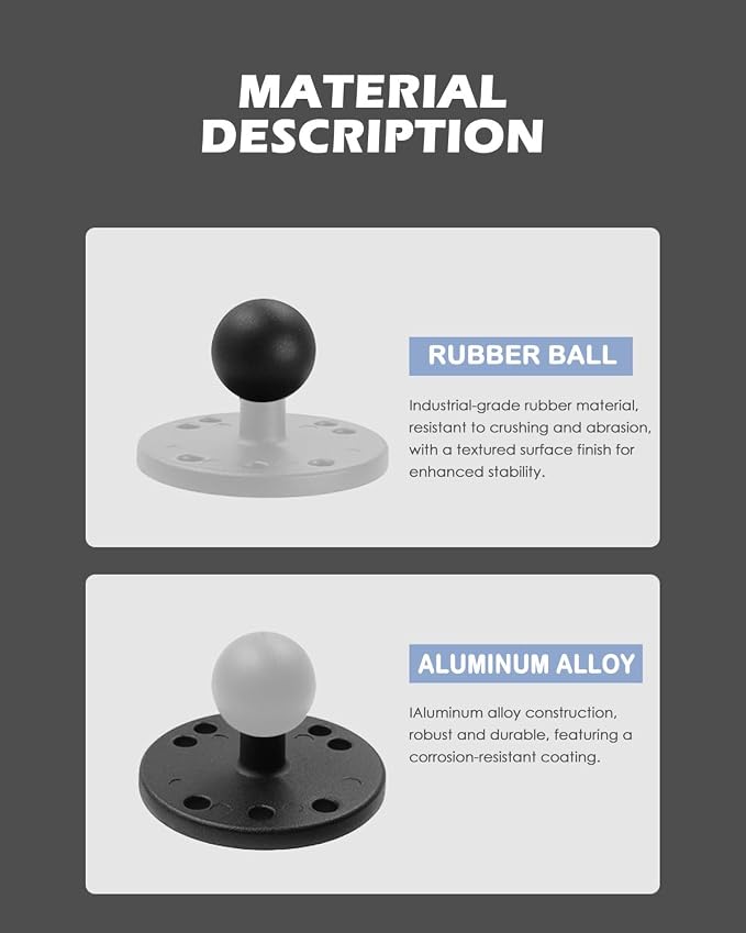 1" Ball Double Socket Arm with AMPS Ball Mount Base, Aluminum Alloy Universal Electronic Device Mount Ball (Circle Base)