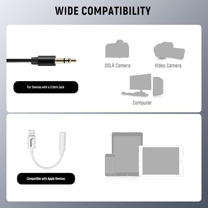 NEEWER CM5 Lav Mic (2 Pack), 3.9ft/1.2m Wired Clip On Lavalier Lapel Omnidirectional Condenser 3.5mm TRS Mini Microphone Compatible with Camera Rode Wireless GO II 2 DJI Transmitter, 1x Cleaning Cloth