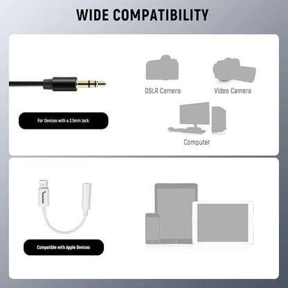 NEEWER CM5 Lav Mic (2 Pack), 3.9ft/1.2m Wired Clip On Lavalier Lapel Omnidirectional Condenser 3.5mm TRS Mini Microphone Compatible with Camera Rode Wireless GO II 2 DJI Transmitter, 1x Cleaning Cloth