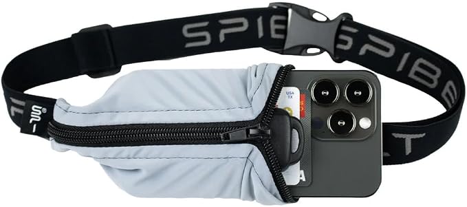SPIbelt Running Belt for Women Men, Phone Holder for Running, Running Fanny Pack, Running Waist Pack, Adjustable, [Fits All Phones]. Made from Recycled Materials. Seafoam with Black Zipper