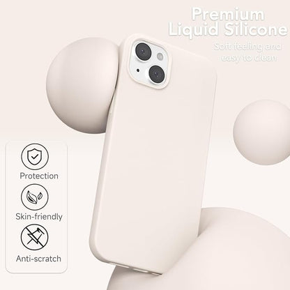 for iPhone 14/ iPhone 13 Case Silicone Compatible with Magsafe Case, Ultra Slim Thin Magnetic Phone Cases Mag Safe, Cute Soft Rubber Gel TPU Matte Wireless Charging Cover for Women, Beige Cream