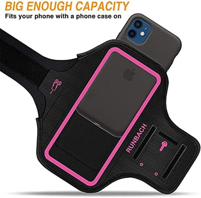 Armband for iPhone 17/17 Pro/16/16 Pro/15/15 Pro/14/14 Pro/13/13 Pro/12/12 Pro/11/XR,Sweatproof Running Exercise Bag with Card Slot for iPhone 16,15,14,13,12,11,iPhone XR (Pink)