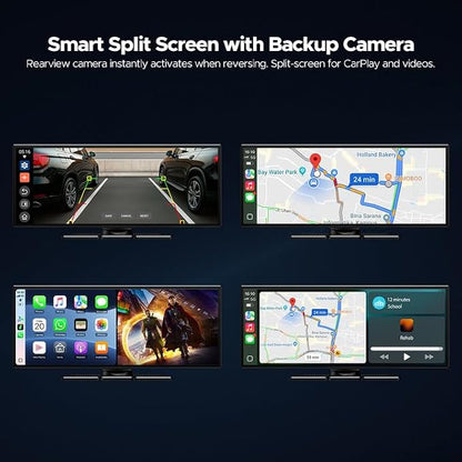 Volam 11'' Wireless Carplay Screen for Car Built-in Net-Flix YouTube Apps, Portable Touchscreen Car Stereo with Android Auto, Backup Camera, OTA Updates, Bluetooth, Voice Control, GPS Navigation,FM