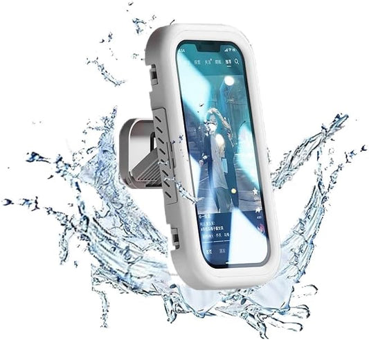 Shower Phone Holder Waterproof - 360° Bathroom Wall Phone Mount Stand Water Proof Anti Fog Case, Suitable for Phones Under 7 inches(First Generation White)