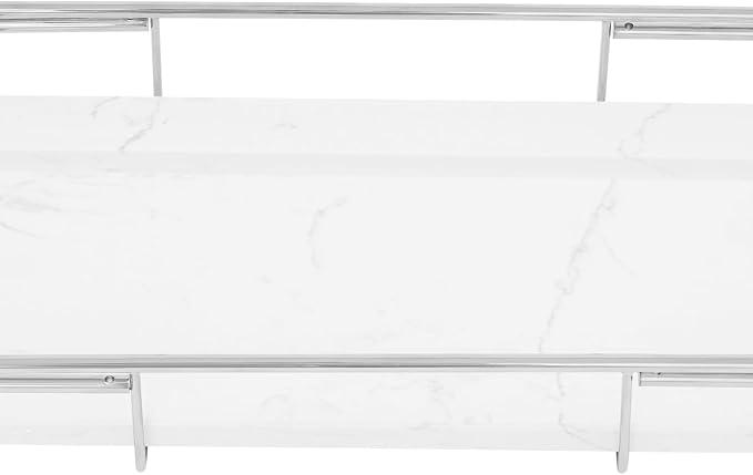 Expandable Bathtub Tray Caddy for Luxury Bath, Extra Wide Acrylic Tub Tray with Natural Marble Board, Waterproof Bath Tub Shelf for Phone, Wine, Book, Tablet Stand - Ideal Home Spa (Silver, White)