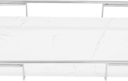 Expandable Bathtub Tray Caddy for Luxury Bath, Extra Wide Acrylic Tub Tray with Natural Marble Board, Waterproof Bath Tub Shelf for Phone, Wine, Book, Tablet Stand - Ideal Home Spa (Silver, White)