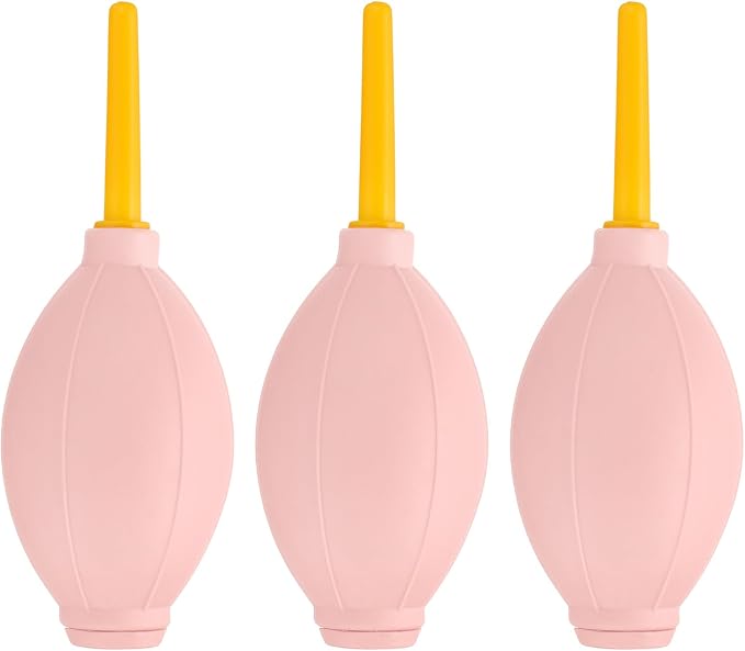 PATIKIL Soft Tip Air Blower Dust Blaster, 3 Pcs Rubber Bulb Air Pump Dust Blower Cleaner Cameras Lens Cleaning Tool with Long Nozzle for Camera Lens Computer Keyboard, Pink/Yellow