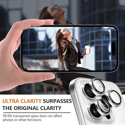 for iPhone 16 Pro/iPhone 16 Pro Max Camera Lens Protector Anti-Scratch Lens Cover, 9H+ Tempered Glass Camera Screen Protector, HD View w/Night Shoot, Shatterproof, White Titanium