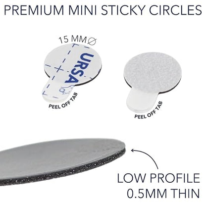 URSA Premium Mini Sticky Circles 60-Pack – 15mm Hypoallergenic Foam Adhesive Circles for Lavalier Mic Mounting, Low-Profile Stickies for URSA MiniMount & Most Lavalier Mics