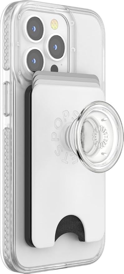PopSockets Phone Wallet for MagSafe, Phone Card Holder with Grip, White - White Clear