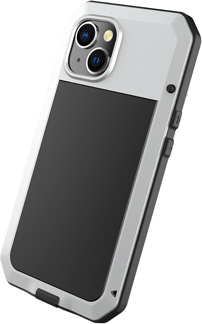 Marrkey for iPhone 14 Case, 360 Full Body Protective Cover Heavy Duty Shockproof Tough Armour Aluminum Metal Case with Silicone Built-in Screen Protector for Apple iPhone 14 6.1 Inch - Silver