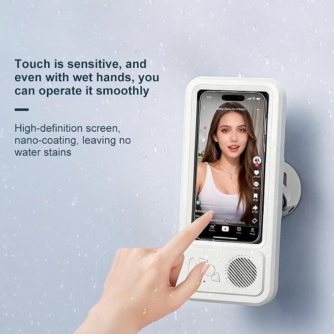 Shower Phone Holder with 360° Rotation, Angle Adjustable, Enhanced Sound Quality, Wall Mounted Phone Holder for Bathroom Mirror Bathtub Kitchen, Up to 7 Inch (Pink)
