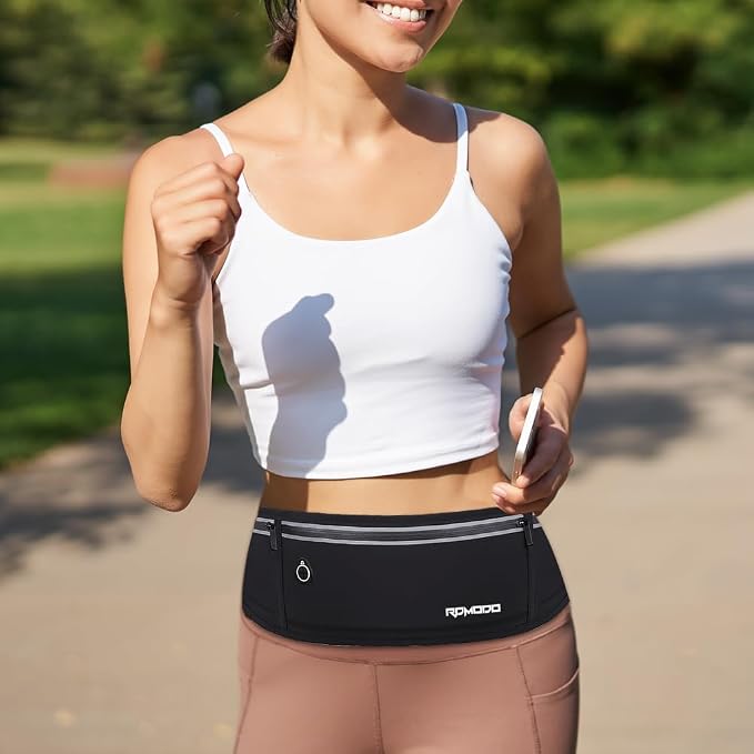 Water Resistant Fanny Packs for Women, Slim Running Belt for Men, Phone Holder for Running Walking Outdoor, 3 Pockets Adjustable Running Waist Pack for iPhone 16 15 14 Samsung Black (2 Pack)