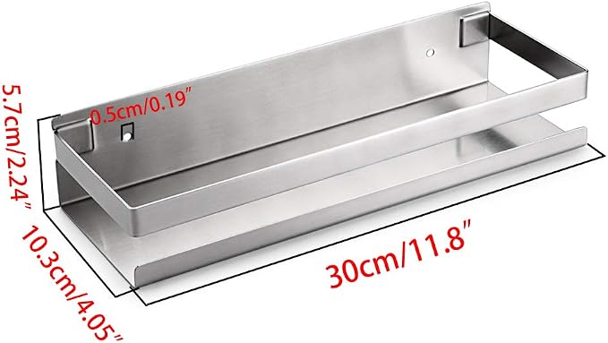 OwnMy Bathroom Shower Shelf Stainless Steel Bath Kitchen Basket Shower Caddy Rack, Rustproof Metal Bathroom Storage Floating Shelves Wall Mounted Shower Corner Rectangular Shelf - 12 Inch Silver