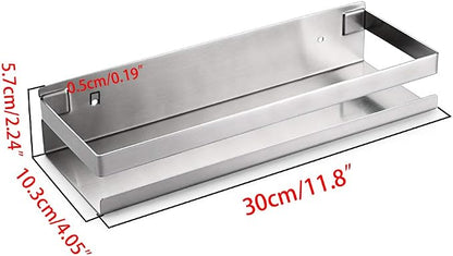 OwnMy Bathroom Shower Shelf Stainless Steel Bath Kitchen Basket Shower Caddy Rack, Rustproof Metal Bathroom Storage Floating Shelves Wall Mounted Shower Corner Rectangular Shelf - 12 Inch Silver
