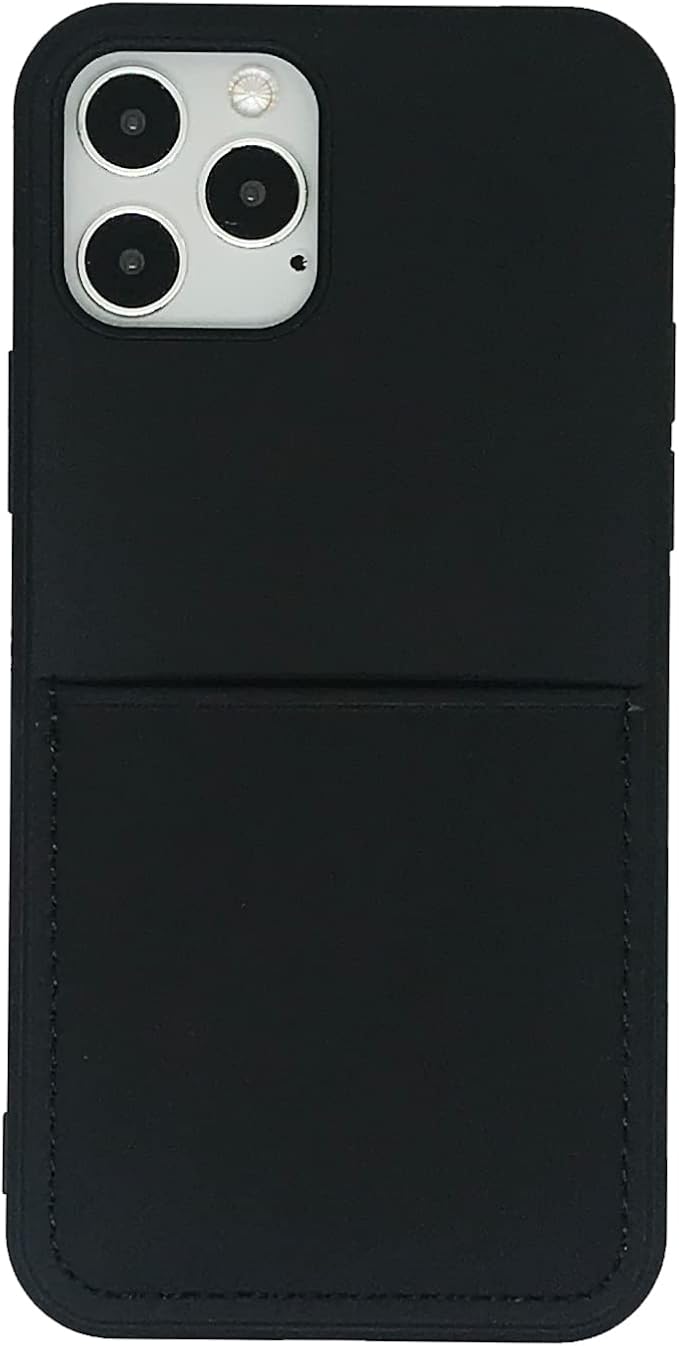 Ultra Slim Liquid Silicon Gel Case Compatible with iPhone 12,for iPhone 12 Pro 6.1 inch 2020 with Card Holder Sleeves Slot Anti-Scratch Shockproof Wallet Cover with Screen Protector (Black)