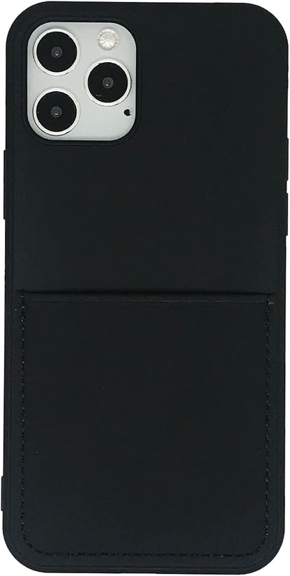 Ultra Slim Liquid Silicon Gel Case Compatible with iPhone 12,for iPhone 12 Pro 6.1 inch 2020 with Card Holder Sleeves Slot Anti-Scratch Shockproof Wallet Cover with Screen Protector (Black)
