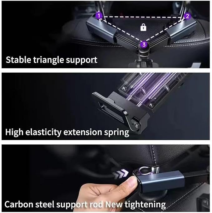 Universal Car Phone Mount - Adjustable Tablet Holder for Rear Seat Style - Fits 6-12.9 Cell Phones and Tablets