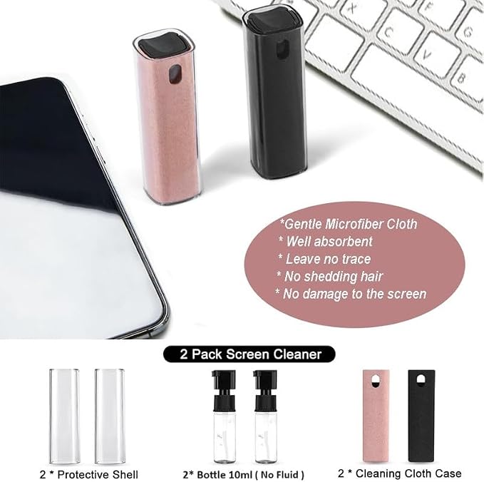 2 Pack Screen Cleaner Spray and Wipe Phone Touchscreen Mist Cleaning Kit for Laptop, Computer, iPad, Laptop, Car Screen, Tablet, Monitor, TV