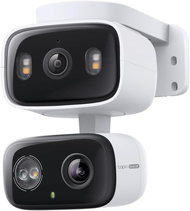 Tapo 2K Indoor/Outdoor Dual Lens Pan/Tilt Wired Security Camera - 125° Wide-Angle View + 6mm Zoom, Motion Track, Person/Vehicle Detection, Subscription-Free Local Storage or Optional Cloud, C246D