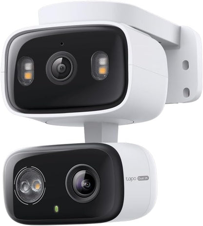 Tapo 2K Indoor/Outdoor Dual Lens Pan/Tilt Wired Security Camera - 125° Wide-Angle View + 6mm Zoom, Motion Track, Person/Vehicle Detection, Subscription-Free Local Storage or Optional Cloud, C246D