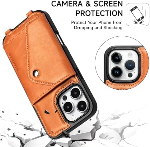 LUCKYCOIN for iPhone 16 Pro Max Crossbody Wallet Case – Genuine Leather Phone Purse with Adjustable Strap and Card Holder,Lanyard Phone Purse Case for Women,Vintage Brown