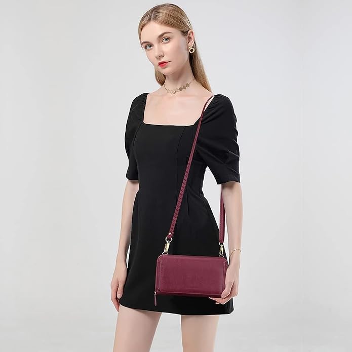 Peacocktion Crossbody Bags for Women RFID Wristlet Wallets Travel Vegan Leather Small Clutch Purses with Phone Pocket Zipper