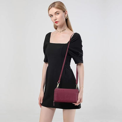 Peacocktion Crossbody Bags for Women RFID Wristlet Wallets Travel Vegan Leather Small Clutch Purses with Phone Pocket Zipper