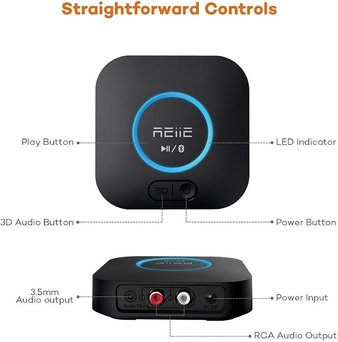 Audio Bluetooth Receiver,HiFi Wireless Audio Adapter,Bluetooth 4.2 Receiver with 3D Surround AptX Low Latency for Home and Car Music Stereo Streaming (Pair 2 at Once)