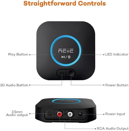 Audio Bluetooth Receiver,HiFi Wireless Audio Adapter,Bluetooth 4.2 Receiver with 3D Surround AptX Low Latency for Home and Car Music Stereo Streaming (Pair 2 at Once)