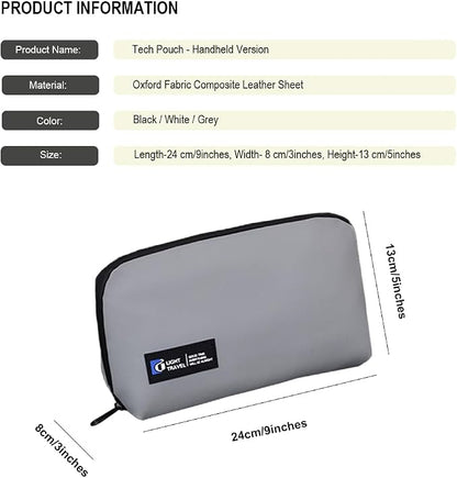 Tech Pouch,Travel Cord Rrganizer Case,Waterproofing Data Cable Storage Bag，9inches*5inches,For Charger, Cables, USB Drive,Phone,Power Bank,MemoryCard(Grey)